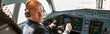 © Kostiantyn - Male pilot in headphones sitting in airplane cockpit