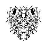 Fototapeta Panele - Heraldic dragon head Tattoos black and white emblem made of ink stains.