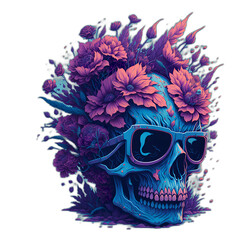 Wall Mural - a Dead Skull with sunglasses illustration, print ready, transparent background, t-shirt print