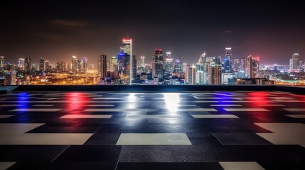 Canvas Print - Panoramic side view asphalt road on night.Futuristic illustration of future technologies. Generative AI