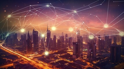 Aufkleber - Urban cityscape scene , development and real estate business concept.Futuristic illustration of future technologies. Generative AI