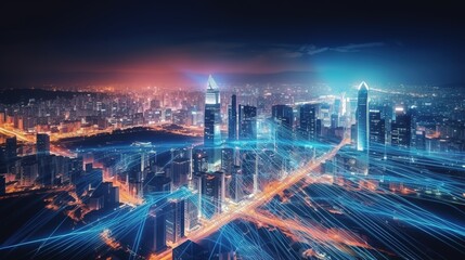 Aufkleber - Urban cityscape scene , development and real estate business concept.Futuristic illustration of future technologies. Generative AI