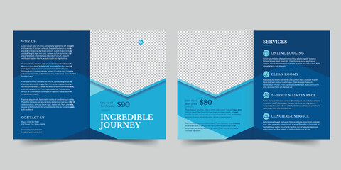 Wall Mural - Vacation Rental bifold brochure template. A clean, modern, and high-quality design bifold brochure vector design. Editable and customize template brochure