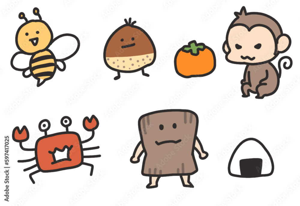 猿カニ合戦の登場キャラクター Stock Vector | Adobe Stock