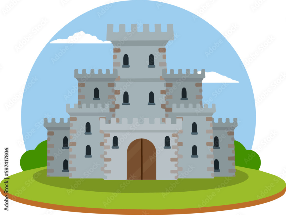 Castle with towers and walls. Defense construction. Medieval European ...