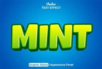 Wall Mural - mint text effect with green color graphic style and editable.