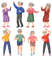 Wall Mural - Set of elderly person cartoon character