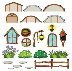 Wall Mural - set of hobbit house with seperate door and window