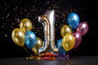 Fête anniversaire avec ballons d'hélium argentés et colorés pour célébrer les 1 an » IA générative