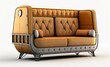 Orange industrial upcycled sofa with metal legs and pillows isolated on a white background. Generative ai zero waste couch illustration