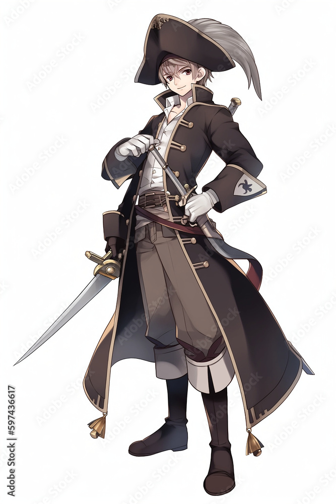 歴史的衣装の男性キャラクターイラスト 海賊の男性キャラクターの全身イラスト(AI generated image) Stock