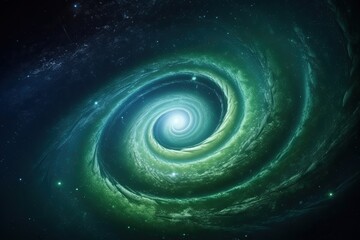 Wall Mural - green spiral surrounded by a galaxy of stars in the vastness of space. generative ai
