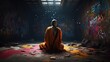 Monk meditating in the lotus position. Zen, spiritual well-being. The concept of awakening consciousness, enlightenment, insight, psychology. Generative AI