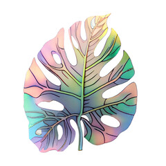 Sticker - stained glass monstera leaf on a transparent background