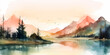 © epiximages - generative ai illustration of beautiful landscape with mountains and lakes in watercolor, aquarelle look