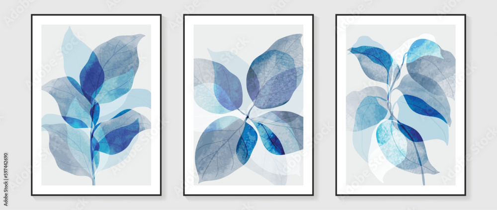 Vetor Botanical wall art vector set. Water color boho foliage line art ...