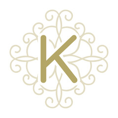 Wall Mural - k letter inside swirl ornamental element, monogram