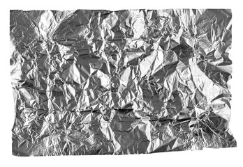 Crumpled foil paper, sheet isolated on white, PNG