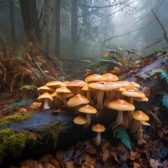 Orange mushrooms that grow in the rainforest.