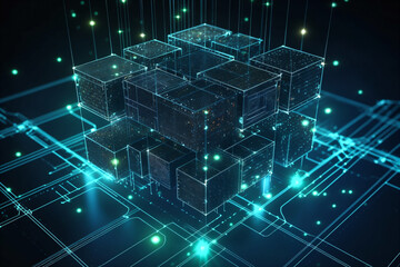 Big data, network structure, blockchain technology abstract background. AI generated.