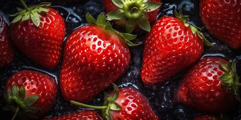 Wall Mural - AI generated. AI Generative. Macro close up photo of banch set of strawberry. Healthy eco organic fruit. Graphic Art
