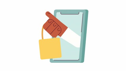 Wall Mural - e-commerce retail animation. animated hand with boutique bag coming out mobile 2d cartoon flat first