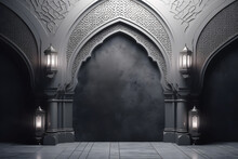 An Islamic Background For A Mosque In Gray, A Background For Ramadan. Social Media Posts .Muslim Holy Month Ramadan Kareem
