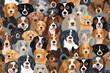 An enchanting seamless pattern celebrating the playful and lovable nature of dogs through a collection of whimsical dog faces. seamless background with dogs, Generative AI