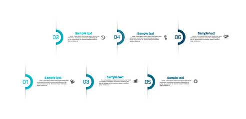 Wall Mural - Vector infographic design template with icons and 6 options or steps. Can be used for process diagram, presentations, workflow layout, flow chart, info graph