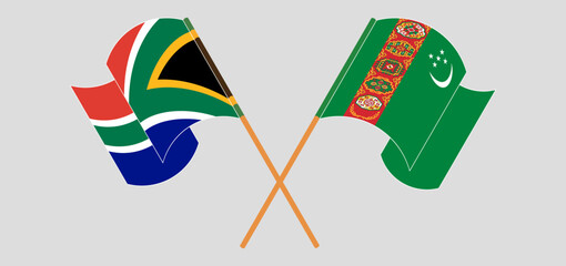 Crossed flags of South Africa and Turkmenistan. Official colors. Correct proportion
