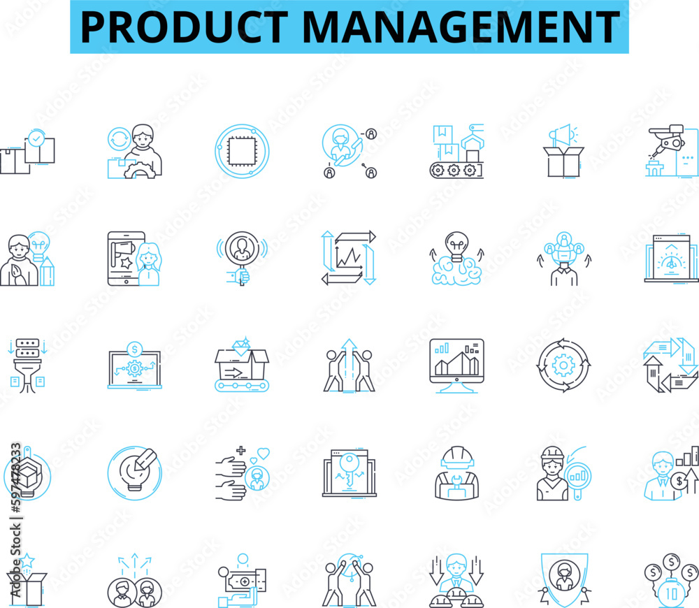 Product management linear icons set. strategy, roadmap, prioritization ...