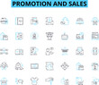 Promotion and sales linear icons set. Discounts, Offers, Coupons, Bundles, Sales, Clearance, Sale line vector and concept signs. Bargain,Event,Flash sale outline illustrations