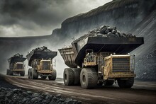 Coal Dump Trucks In An Open Cut Coal Mine. Generative Ai