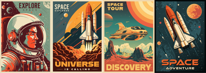 space discovery colorful set flyers