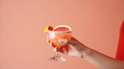 Glass of grapefruit margarita Illustration AI Generative.