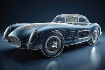 Wall Mural - a sports car that transitions into a wireframe model created with generative ai technology.