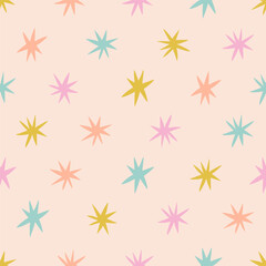 Seamless pattern with Stars. Vector texture with different Stars. Abstract celestial background