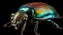 Iridescent Sheen Of Beetles Shell, Close-up. AI Generated