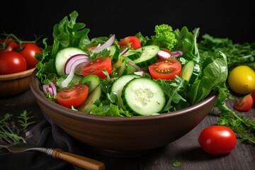 Canvas Print - fresh vegetable salad and olive oil - Ai