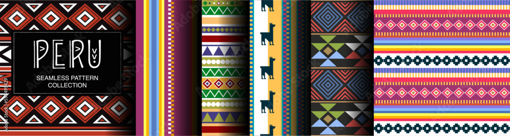 Peruvian Color Patterns Peruvian ethnic seamless patterns. Collection of graphics from Peru ...