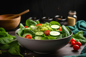 Wall Mural - fresh vegetable salad and olive oil - Ai