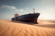 © ADDICTIVE STOCK - Ship oil tanker in the middle of the desert. Generative AI