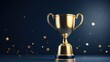 © Deivison - Golden trophy and stars illustration, competitiveness and victory concept, blue background. Generative AI
