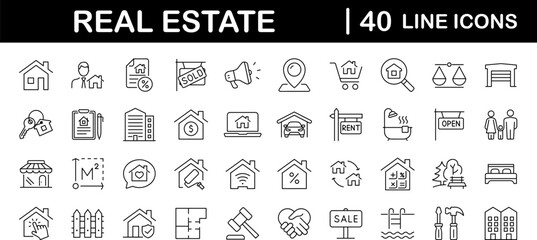 real estate set of web icons in line style. realty icons for web and mobile app. purchase and sale o