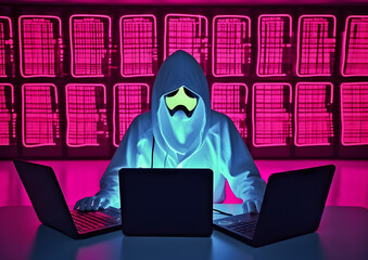 Wall Mural - Anonymous hacker with hoodie. Concept of hacking cybersecurity, cybercrime, cyberattack, etc.