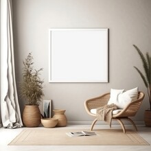 Minimalist Cozy Healing Living Room Blank Frame Mockup . Generative AI