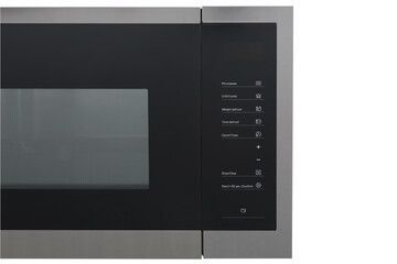 Wall Mural - modern black stainless still microwave  control panel isolated on white
