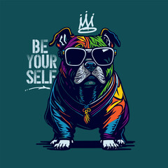super cool slogan with cute animal bulldog, vector illustration