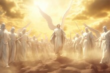 Angels With The Messiah Jesus Leading In Heaven . Generative AI