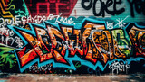 Fototapeta  - Vibrant graffiti mural illuminates weathered city wall chaos generated by AI